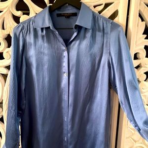 Satin button up blouse in grey blue